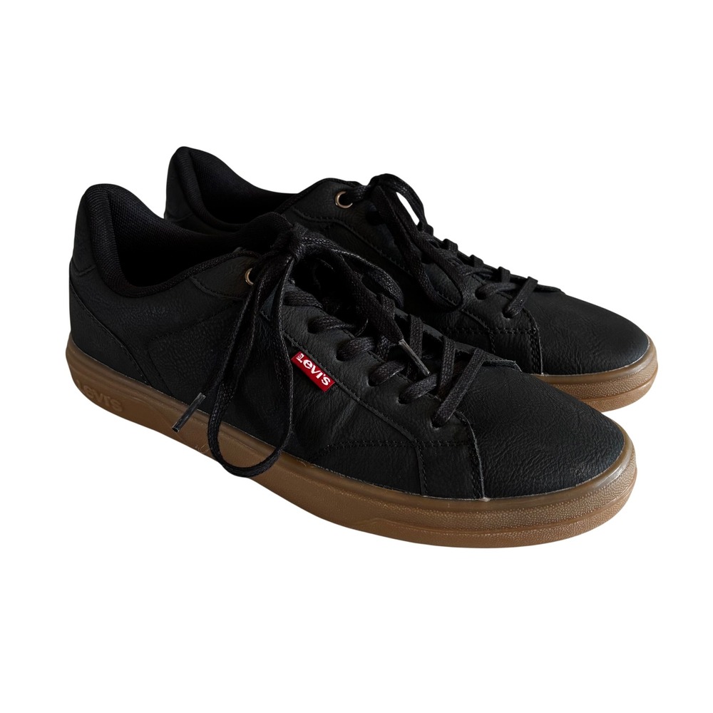 Levis Shoes Sneakers Mens Sz 8 Vegan Synthetic Leather Black/Gum Casual Low Top